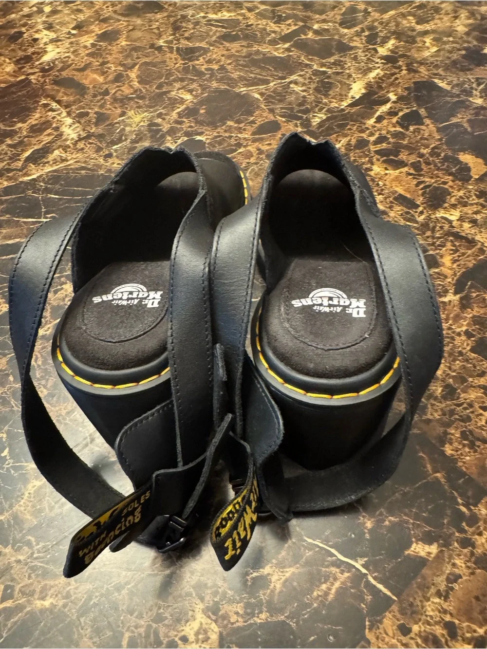 Dr. Martens Black Leather Yellow-Stitch Platform Sandals size 6